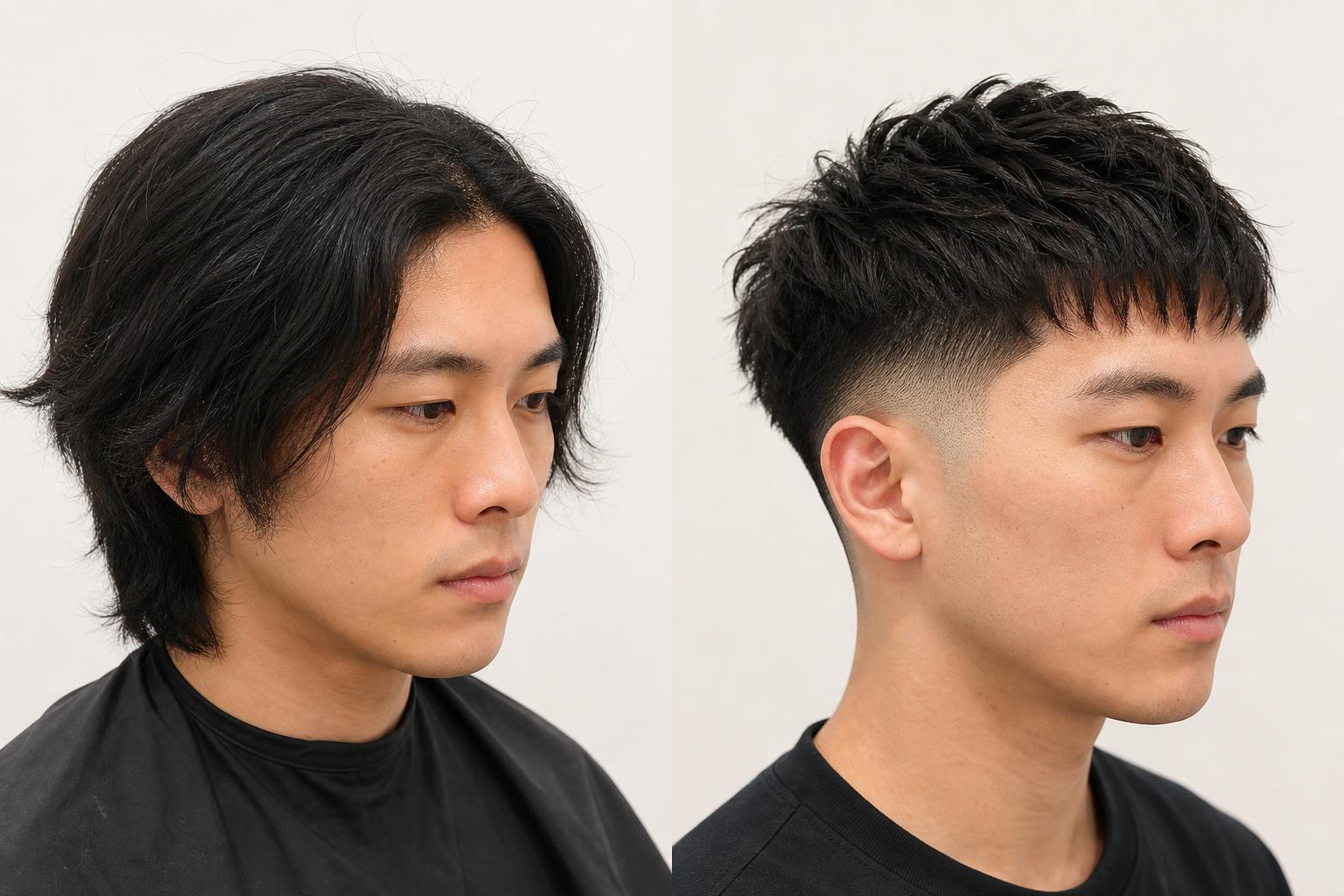 Before and after Modern Textured Crop at Celebrity Barbershop & Salon