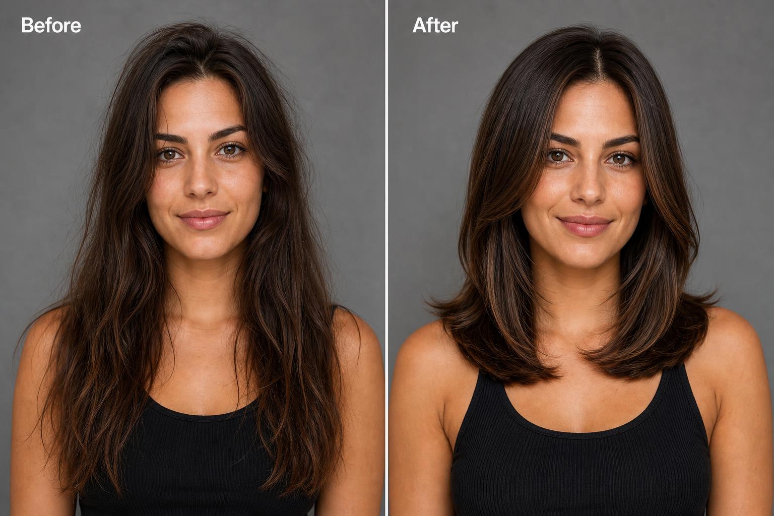 Before and after Layered Salon Style at Celebrity Barbershop & Salon