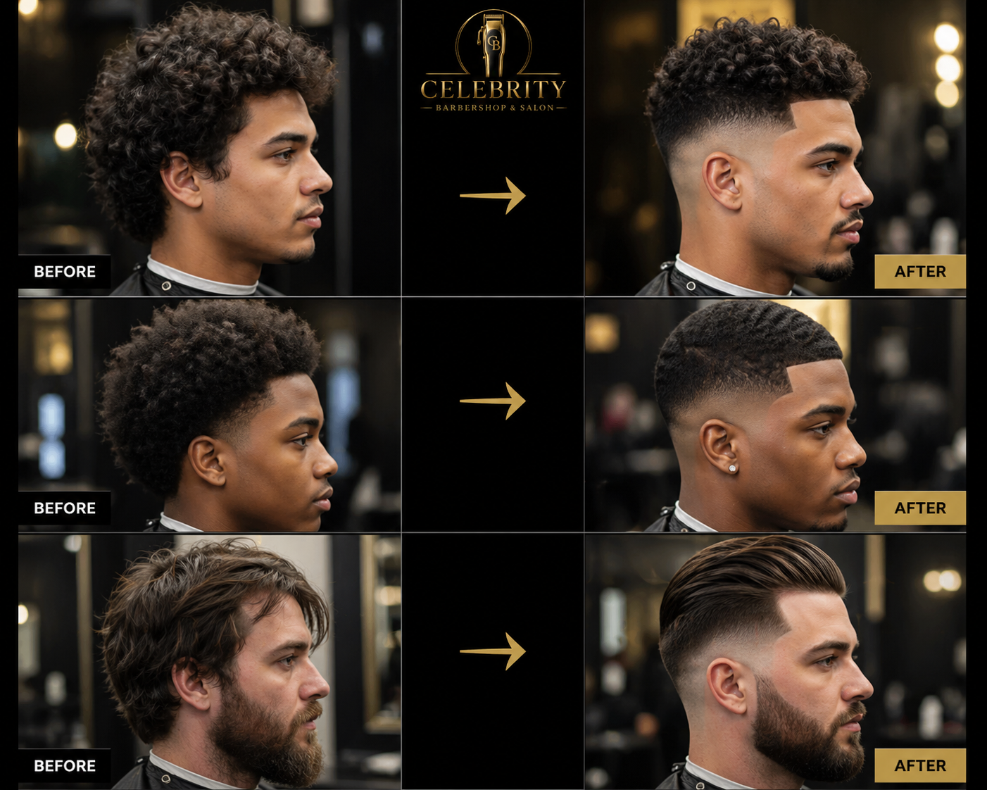 Before and after Signature Fade at Celebrity Barbershop & Salon